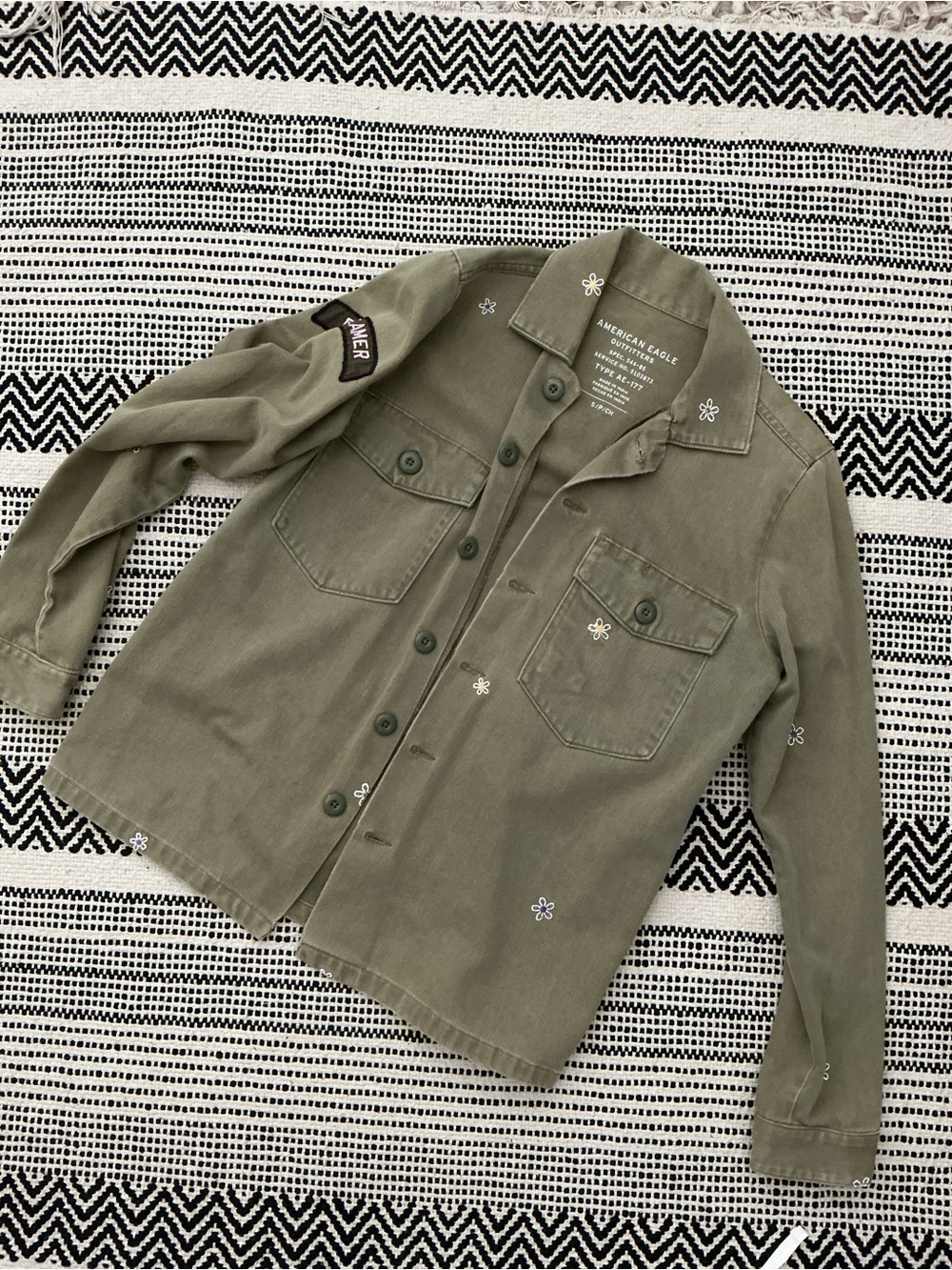 American Eagle Outfitters Olive Green Utility Jacket w/ embroidered flowers - Picture 2 of 6